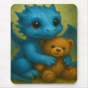 Alfombrilla De Ratón Dragón de bebé de cachorro azul con ojo de peluche