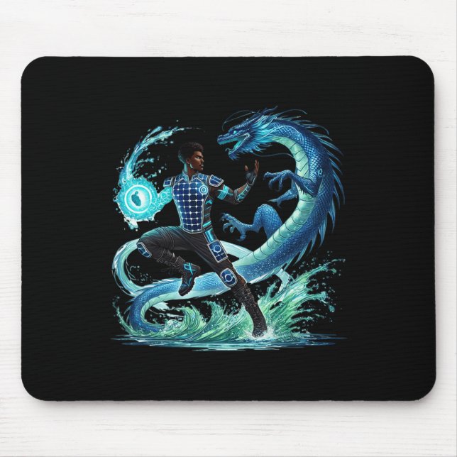 Alfombrilla De Ratón Dragón de fantasía hombre negro afroamericano (Frente)