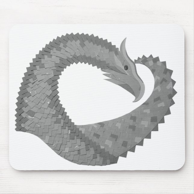 Alfombrilla De Ratón Dragón del corazón gris sobre blanco (Frente)