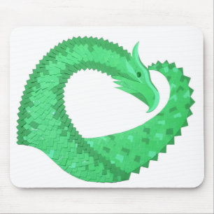 Alfombrilla De Ratón Dragón del corazón verde sobre blanco