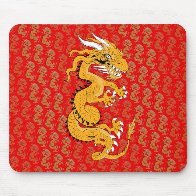 Alfombrilla De Ratón Dragón dorado en rojo (Frente)