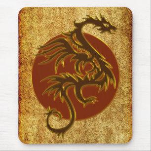 Alfombrilla De Ratón Dragón Dorado Sol   estilo antiguo