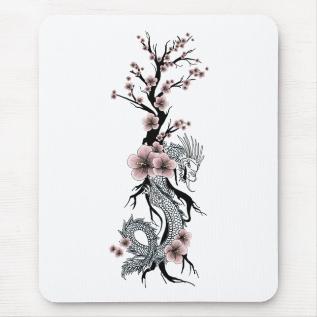Alfombrilla De Ratón Dragón floral japonés Mousepad (Frente)