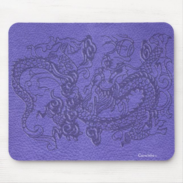 Alfombrilla De Ratón Dragón grabado en relieve en textura de cuero azul (Frente)
