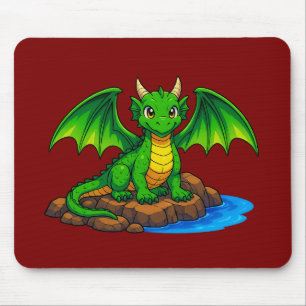 Alfombrilla De Ratón Dragón mágico sentado sobre las rocas