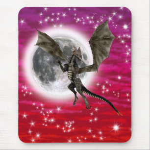 Alfombrilla De Ratón Dragón Negro - Criatura Fantástica Mítica Cielo Ro