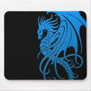 Alfombrilla De Ratón Dragón tribal que vuela - azul en negro