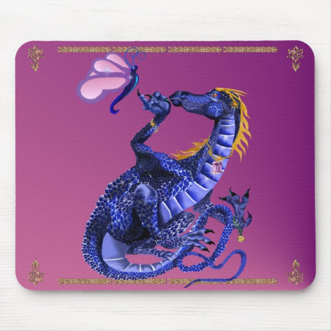 Alfombrilla De Ratón Dragón y mariposa azules Mousepad (Frente)