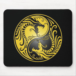Alfombrilla De Ratón Dragones, amarillo y negro de Yin Yang