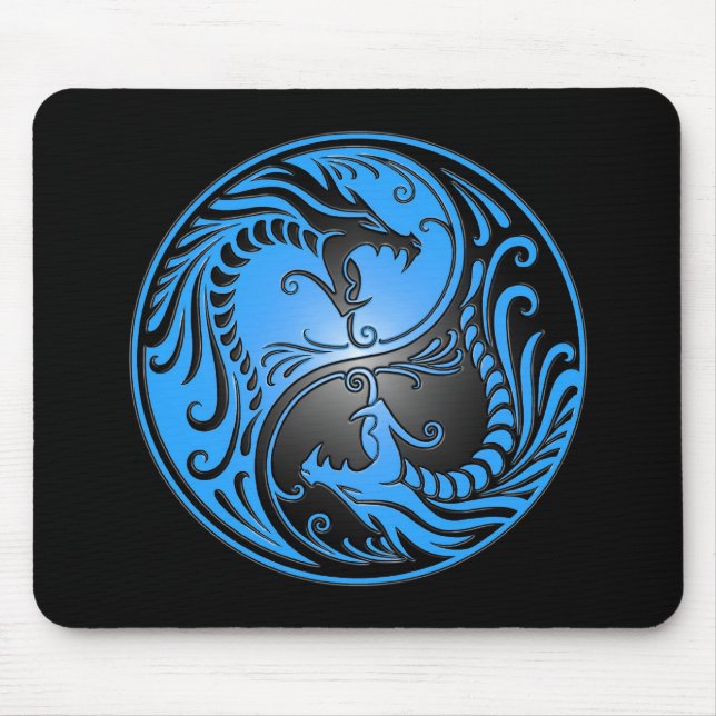 Alfombrilla De Ratón Dragones, azul y negro de Yin Yang (Frente)