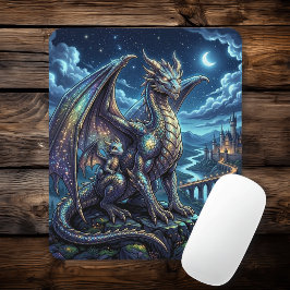 Alfombrilla De Ratón Dragones celestiales iluminados por la luna y cast