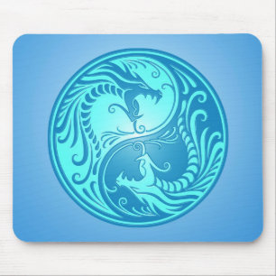 Alfombrilla De Ratón Dragones de Yin Yang, azules claros