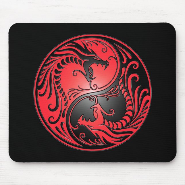 Alfombrilla De Ratón Dragones, rojo y negro de Yin Yang (Frente)