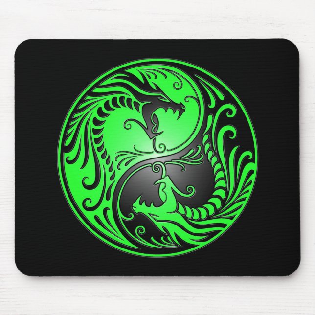 Alfombrilla De Ratón Dragones, verde y negro de Yin Yang (Frente)