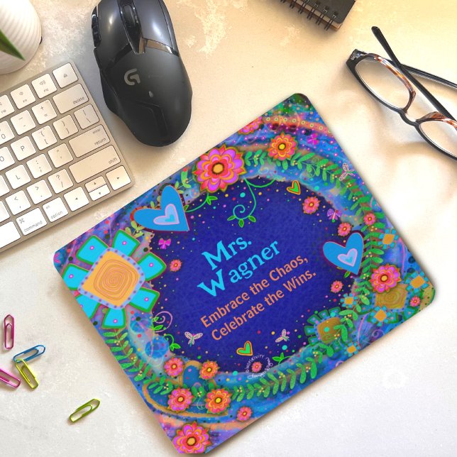 Alfombrilla De Ratón Dragonfly de flores azules alegre profesor persona (Subido por el creador)