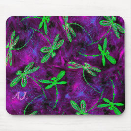 Alfombrilla De Ratón Dragonismo verde animado en la almohadilla rosa y 