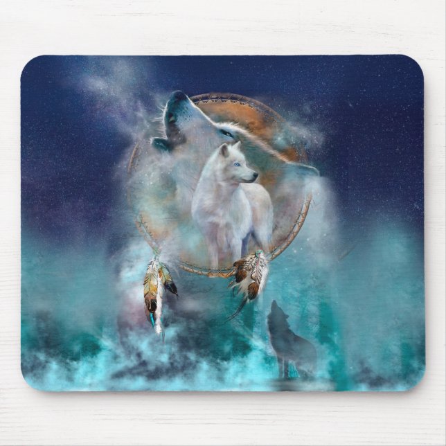 Alfombrilla De Ratón Dreamcatcher indio y lobo de jefe étnico tribal (Frente)