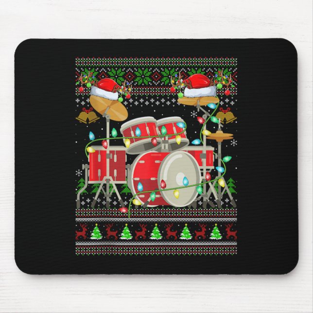 Alfombrilla De Ratón Drum Ugly Christmas Sweater Musical Drum Player Dr (Frente)