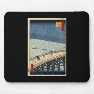 Alfombrilla De Ratón Ducha súbita de Hiroshige sobre el puente de
