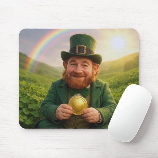 Alfombrilla De Ratón Duende Irlandés Con Moneda De Oro Y Arcoíris (Con ratón)