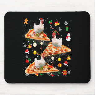 Alfombrilla De Ratón Duende Reno de Santa Pollo Montando Pizza Xmas Gal