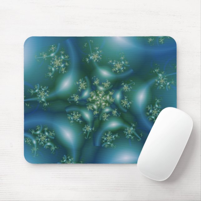 Alfombrilla De Ratón Dulce | Arte fractal azul y verde (Con ratón)