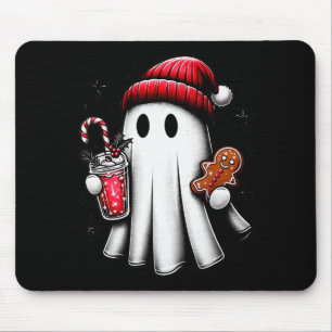 Alfombrilla De Ratón Dulce fantasma de Santa bebiendo café helado de ca