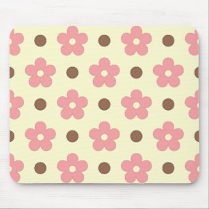 Alfombrilla De Ratón Dulce Floral Rosa y Lunares Marrones Retro