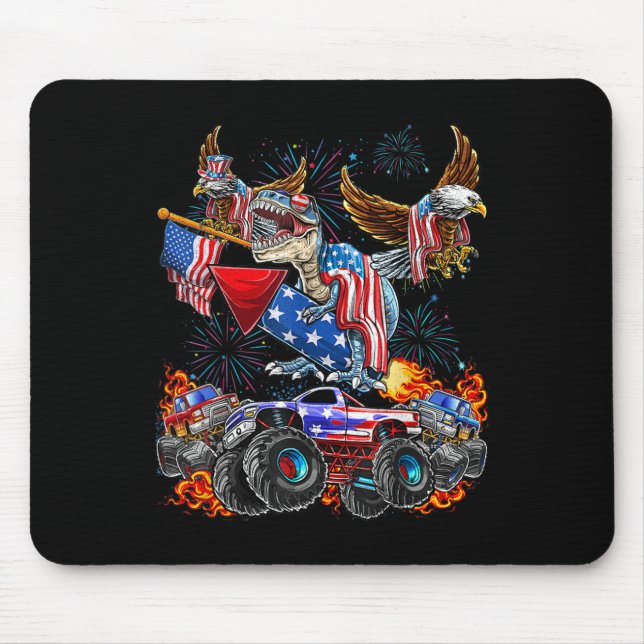 Alfombrilla De Ratón Eagle Monster Truck Dinosaur July 4th America Patr (Frente)