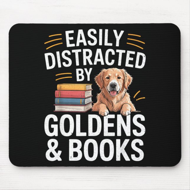 Alfombrilla De Ratón Easily Distracted By Goldens &amp; Books - Golden  (Frente)