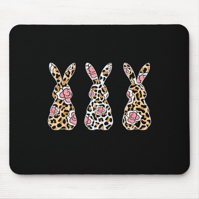 Alfombrilla De Ratón Easter Bunny Rabbit Trio Leopardo Floral Cute East (Frente)