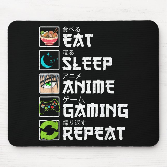 Alfombrilla De Ratón Eat Sleep Anime Gaming Repeat Gamer Men Teen Boy A (Frente)