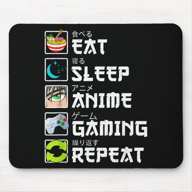 Alfombrilla De Ratón Eat Sleep Anime Gaming Repeat Kawaii Otaku Anime M (Frente)