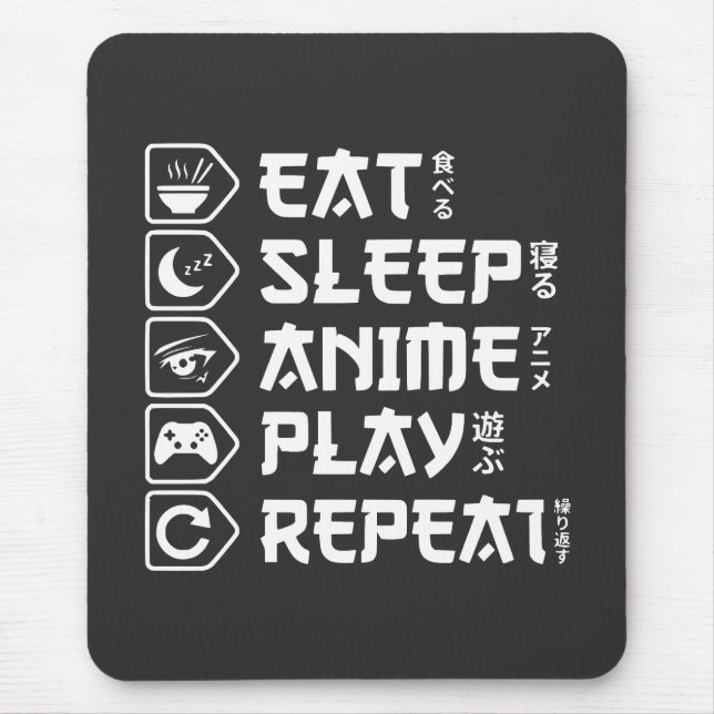 Alfombrilla De Ratón Eat Sleep Anime Play Repeat Otaku Anime Lifestyle (Frente)