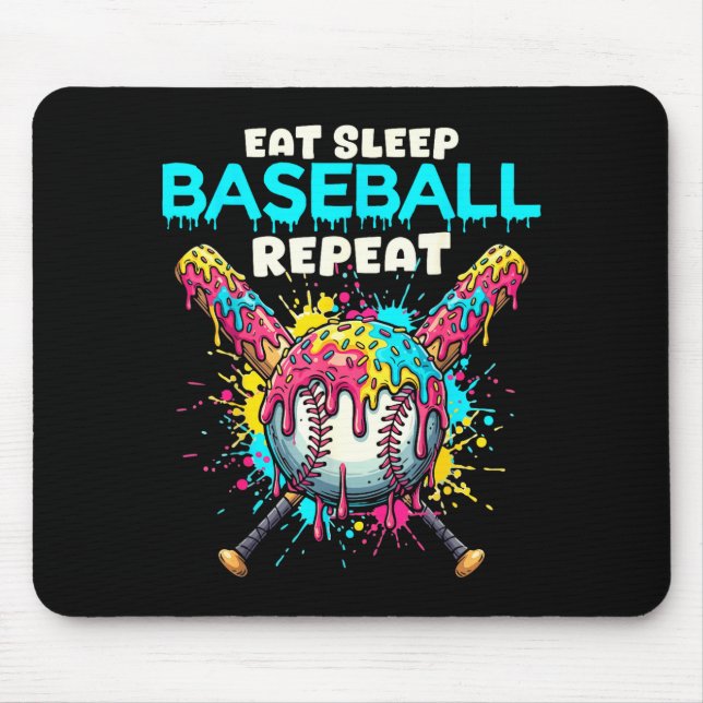 Alfombrilla De Ratón Eat Sleep Baseball Repeat Funny Ice Cream Drip Cro (Frente)