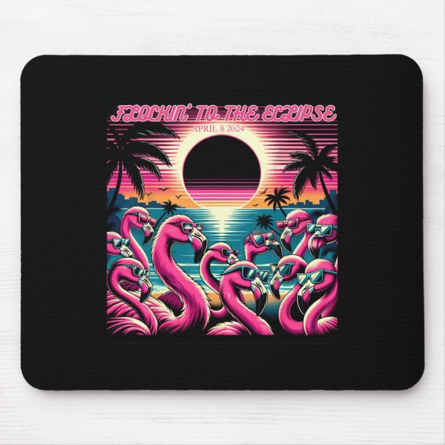 Alfombrilla De Ratón Eclipse solar 2024 Retro Flamingos Flockin#39; A (Frente)