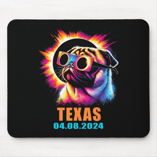 Alfombrilla De Ratón Eclipse Solar Total 2024 Perro Pug Con Gles (Frente)