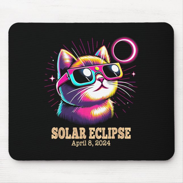 Alfombrilla De Ratón Eclipse solar total de gato 8 de abril (Frente)