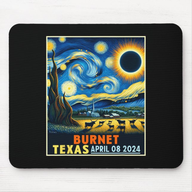 Alfombrilla De Ratón Eclipse solar total de Texas 2024 Noche estrellada (Frente)