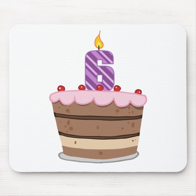 Alfombrilla De Ratón Edad 6 en el pastel de cumpleaños (Frente)