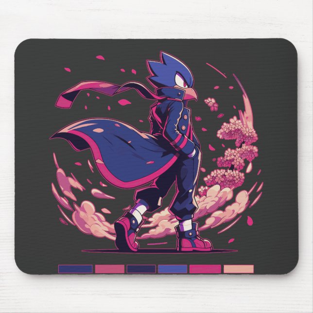 Alfombrilla De Ratón Edgy Sakura Warrior Bird Anime Illustration (Frente)