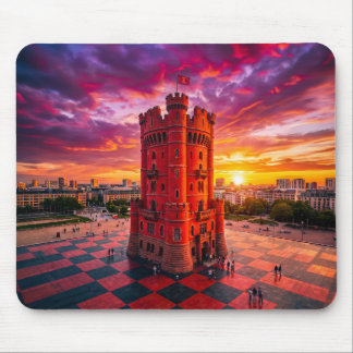 Alfombrilla De Ratón Edificio del castillo de ajedrez rojo de fantasía