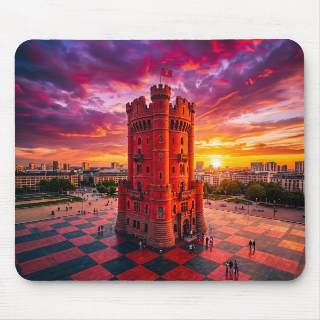 Alfombrilla De Ratón Edificio del castillo de ajedrez rojo de fantasía  (Frente)