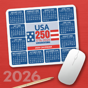 Alfombrilla De Ratón EE. UU. 250 con calendario 2026 - Rojo Blanco Azul