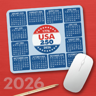 Alfombrilla De Ratón EE. UU. 250 con calendario 2026 - Rojo Blanco Azul