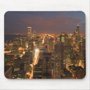 Alfombrilla De Ratón EE.UU., Illinois, Chicago: Vista nocturna del bucl