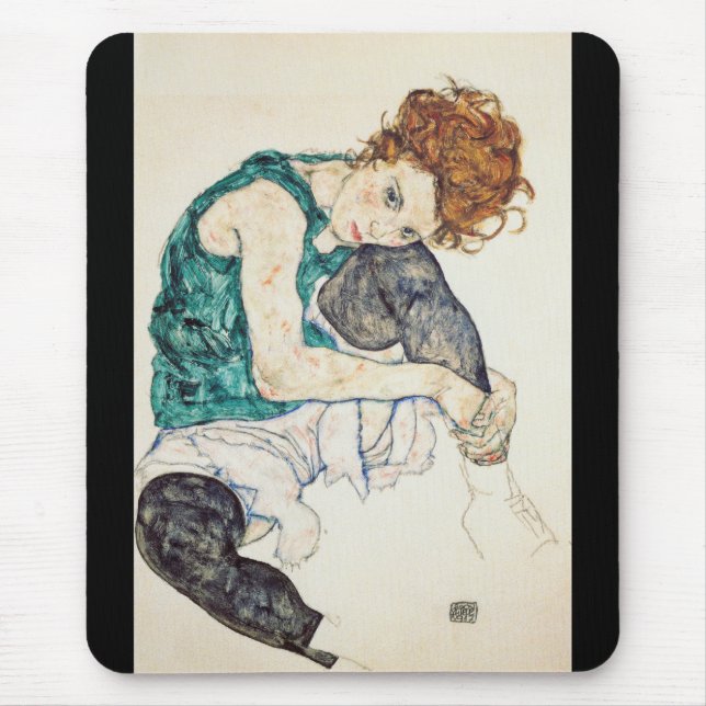 Alfombrilla De Ratón Egon Schiele Mujer sentada con rodilla doblada (Frente)