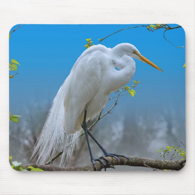 Alfombrilla De Ratón Egret en un árbol Mousepad (Frente)
