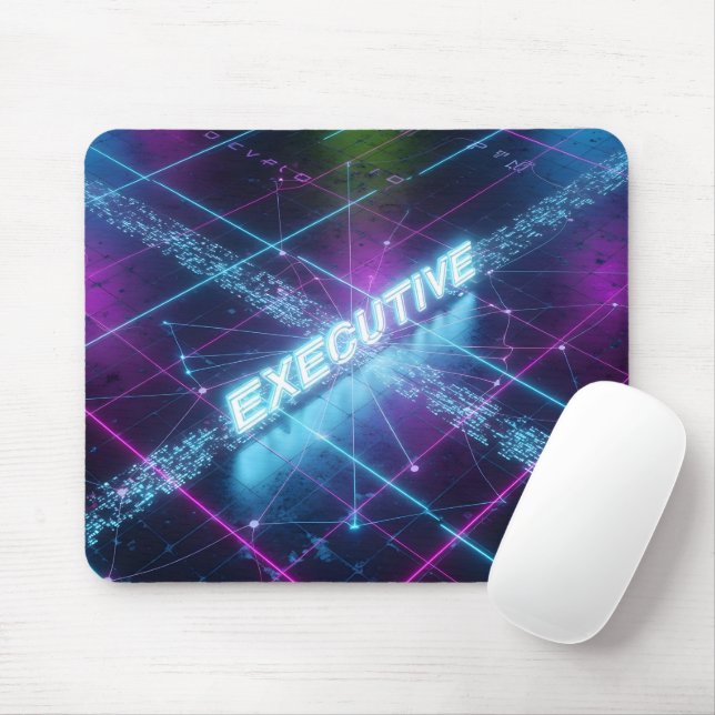 Alfombrilla De Ratón Ejecutivo Cyberpunk Rejilla Azul Brillante Neon (Con ratón)