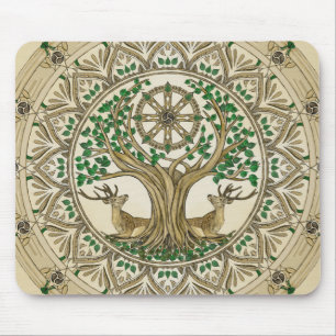 Alfombrilla De Ratón El árbol Bodhi, la rueda Dharma